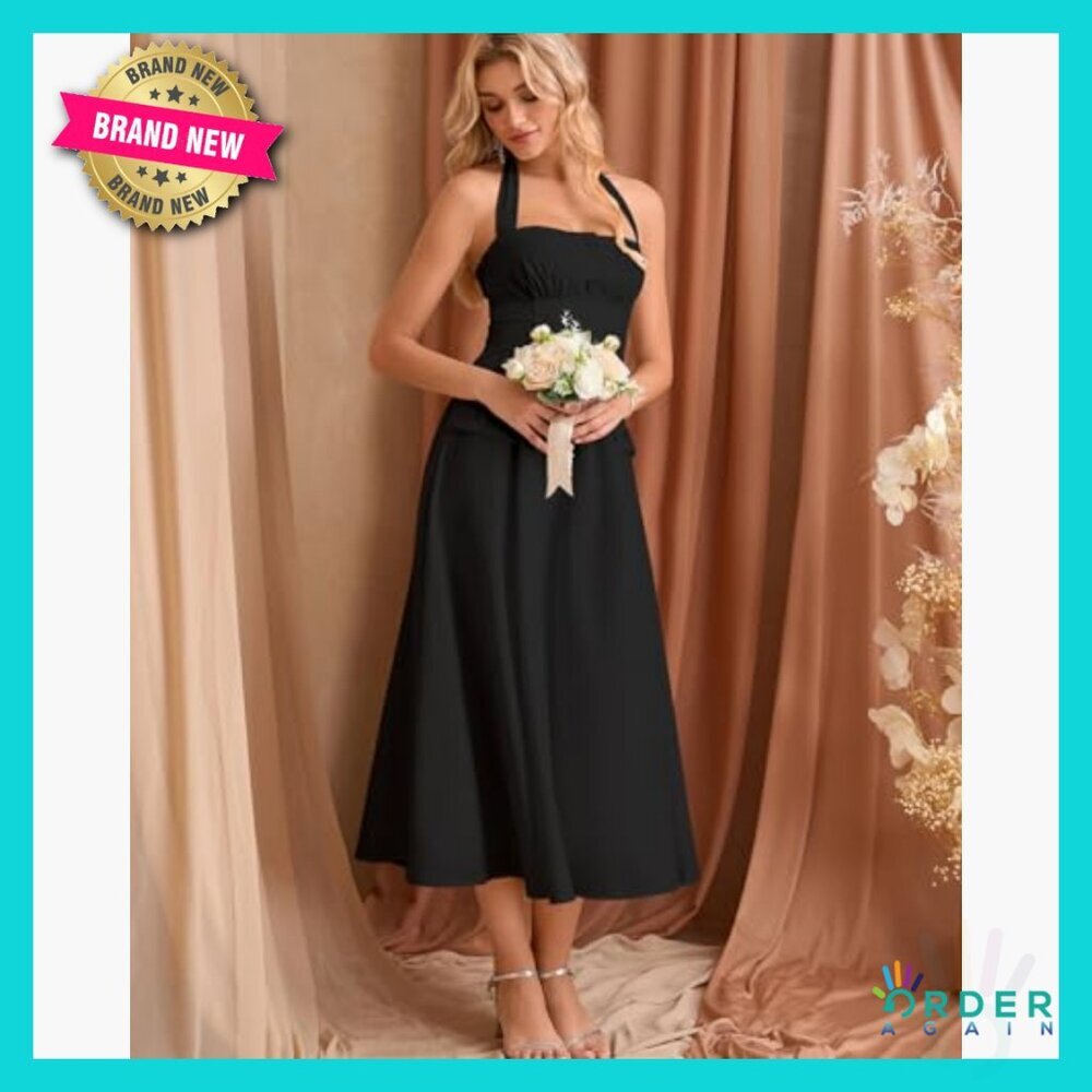 Floral Halter Corset Midi Dress A-Line Boho Tea Party Sundress Wedding Guest - Picture 5 of 7